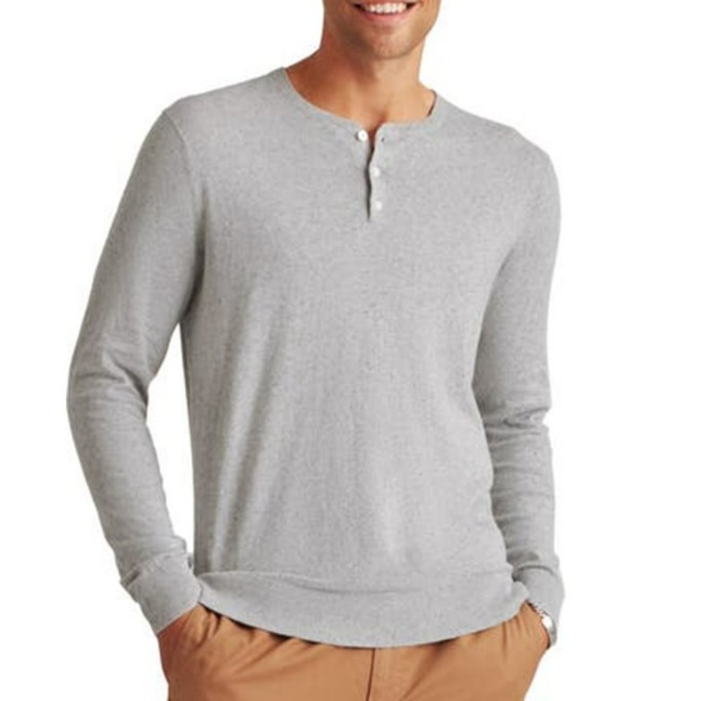 Bonobos Slim Cotton Blend Long Sleeve Henley Sweater - Size Medium - Light Gray